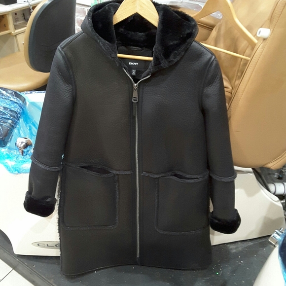 DKNY shearling leather coat
